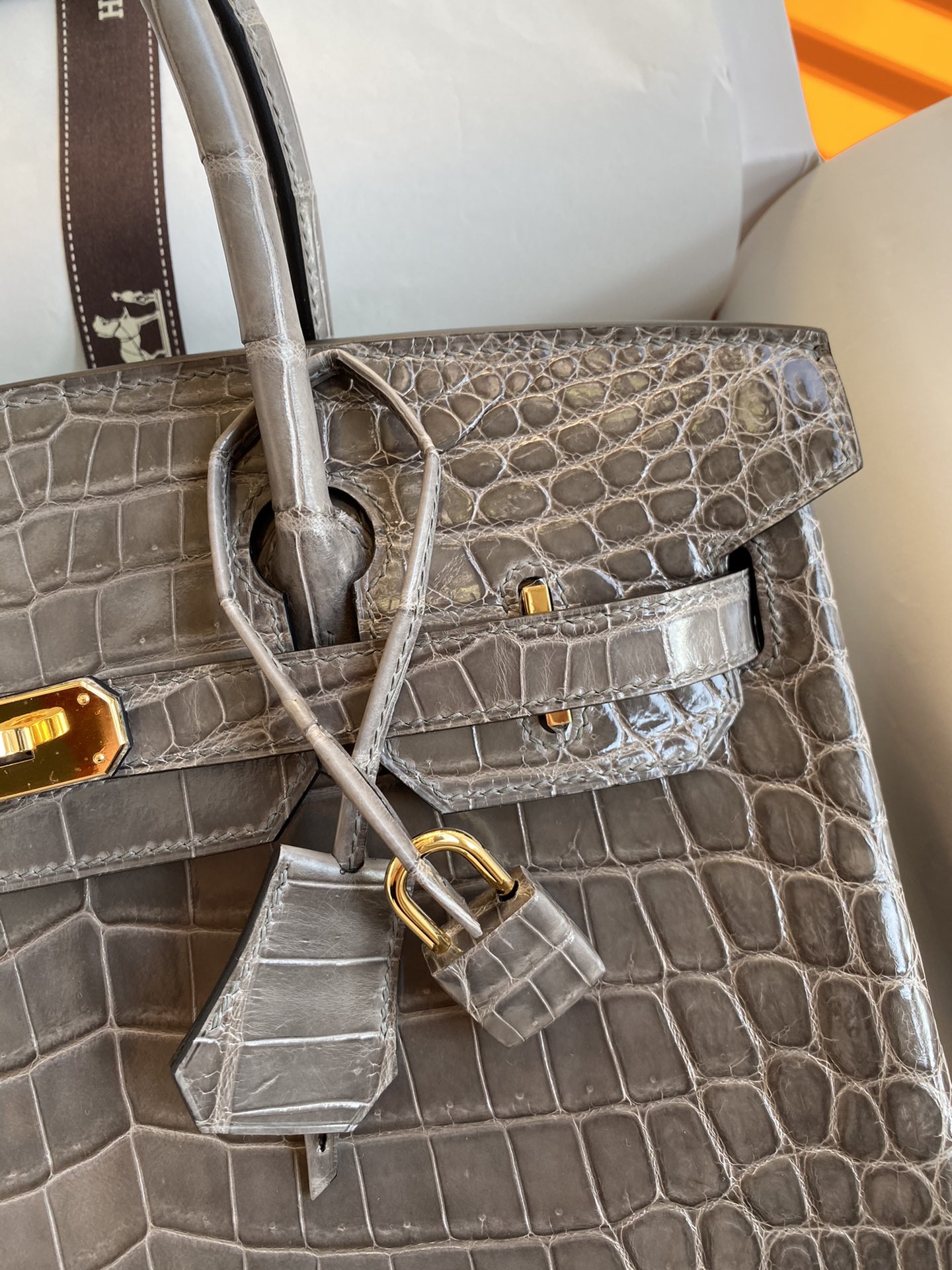 Hermes Birkin 30CM Handmade Bag In Etoupe Crocodile Niloticus Shiny Skin